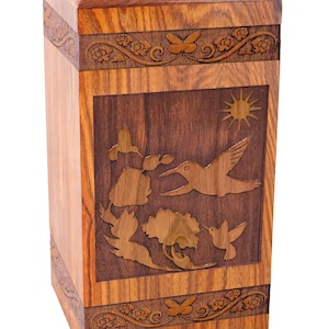 Solid Rosewood Hummingbird Adult Cremation Urn for Ashes