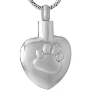 Silver Heart Animal/ Pet Paw Print Stainless Steel Personalized Cremation Pendant- Memorial Keepsake Necklace with Free 21&quot; Chain