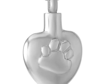 Silver Heart Pet Paw Print Cremation Pendant: Stainless Steel Memorial Necklace