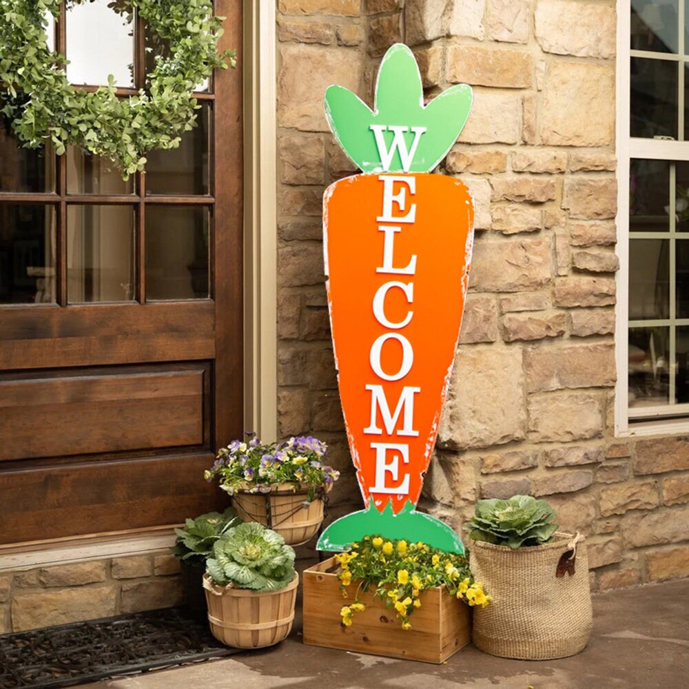 4.75 Ft. Tall* Hand-painted Carrot Porch Sign* Welcome* Custom
