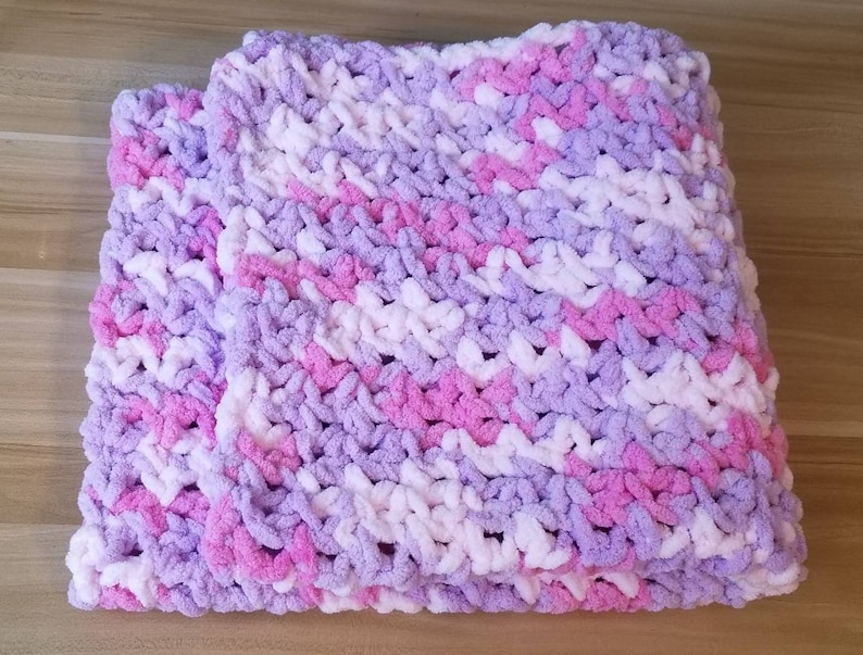 Crocheted Baby Girl Blanket in Pink White and Purple. image 0
