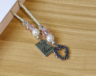 White Beaded Book Mark with Peace & Love Charms