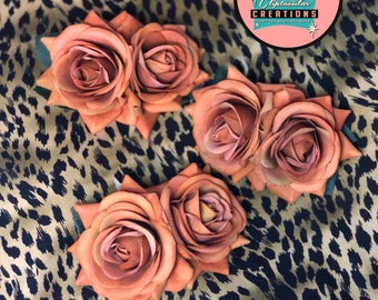 Rusty Orange Double Roses Hair Flowers - Pinup Rockabilly Rockabella Fall Halloween