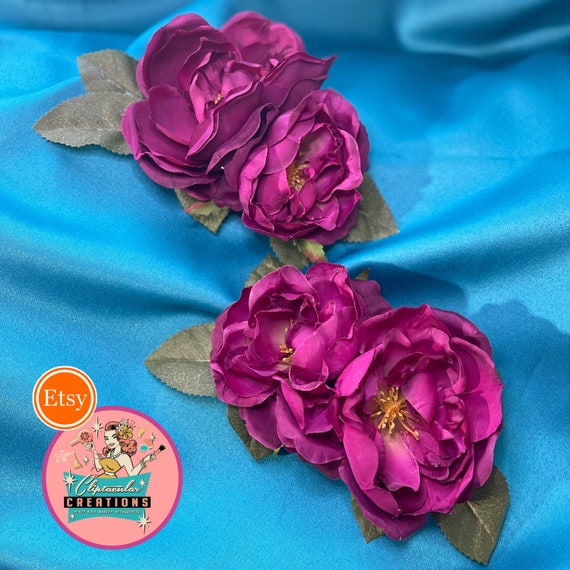 Double Fuchsia Hair Flowers Large Pinup Rockabilly Wedding - Etsy Double Fuchsia Hair Flowers Large Pinup Rockabilly Wedding - Etsy