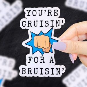 You’re Cruisin For A Bruisin Sticker, Funny Saying, Funny Quote, 90s Saying, Pun Saying, 90s Nostalgia, Funny Stickers, Pop Art, Cute