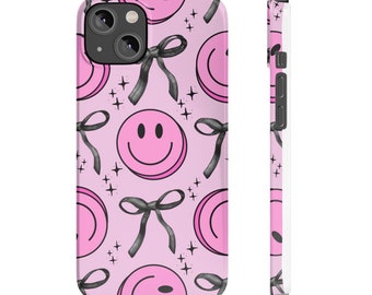 Smiley Face Phone Case, Smiley Face iPhone Case, Coquette Bows