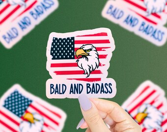 Bald And Badass Sticker, USA Sticker, America Sticker, Bald Head Gift, Bald Men, Funny Gifts For Men, Stocking Stuffer, Gifts For Husband