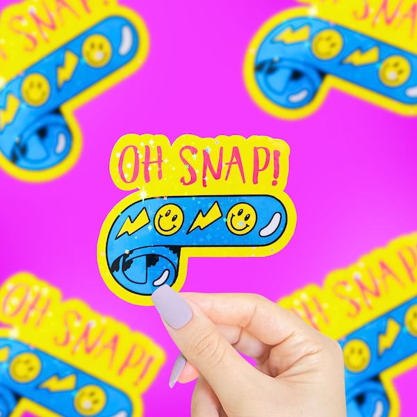 Oh Snap Sticker, 90s Girl Holographic Sticker, Sparkly, 90s Girl Gifts, Smiley Face, Glitter Sticker, Water Bottle Stickers, Nostalgia Gifts