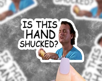 Pegatina "¿Esta mano está descascarada?", Pegatina "¿Qué hay de Bob?", Pegatina con frase de película divertida, Pegatina con frase de película de los 90, Bill Murray, Pegatina divertida