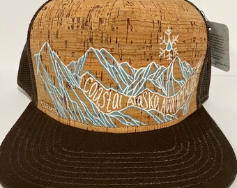 Hand Painted Coastal Alaska Avalanche Center Cork Trucker Hat - Brown