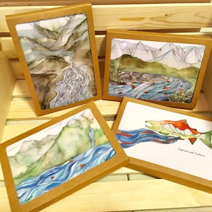 Paquetes de tarjetas de felicitación de salmón y ríos