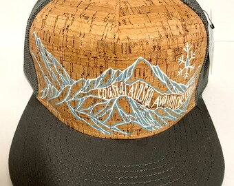 Hand Painted Coastal Alaska Avalanche Center Cork Trucker Hat - Grey