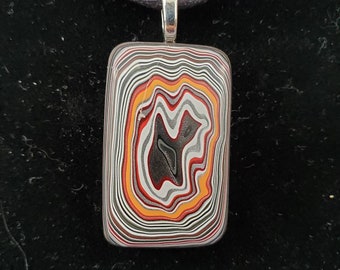 Fordite Pendant aka Detroit Agate. Ford motor Co. Hardened paint. Incredible pattern with silver metalics.