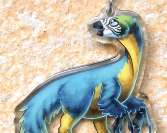 Feathered Therizinosaurus Dinosaur Macaw Double-Sided Acrylic Keychain