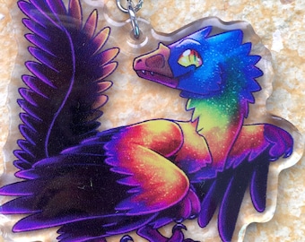 Rainbow Raptor Dinosaur Caihong juji Double-Sided Acrylic Keychain