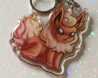 Pokemon Flareon Eeveelution Shiny Double-Sided Keychain