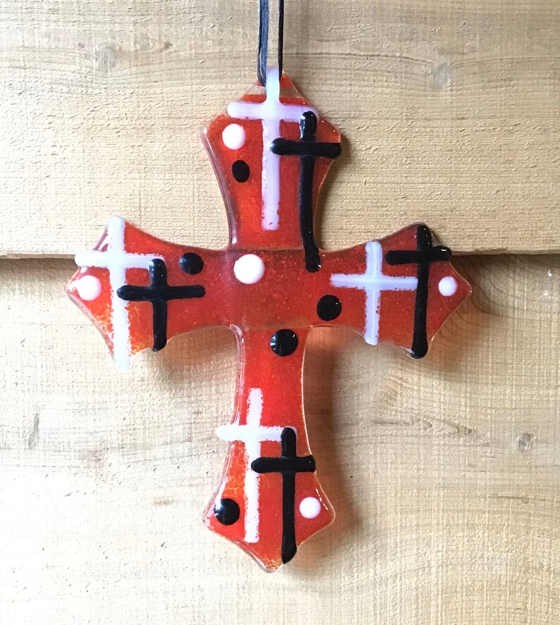 RED Crosses on crosses FUSED Glass Crosses Stained Glass Etsy