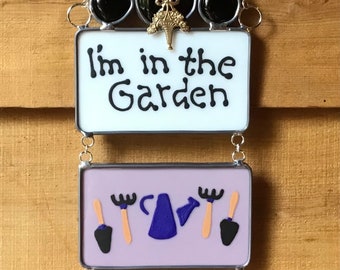 Fused Glass Garden Sign: Three Tile Panel with Hand Lettering