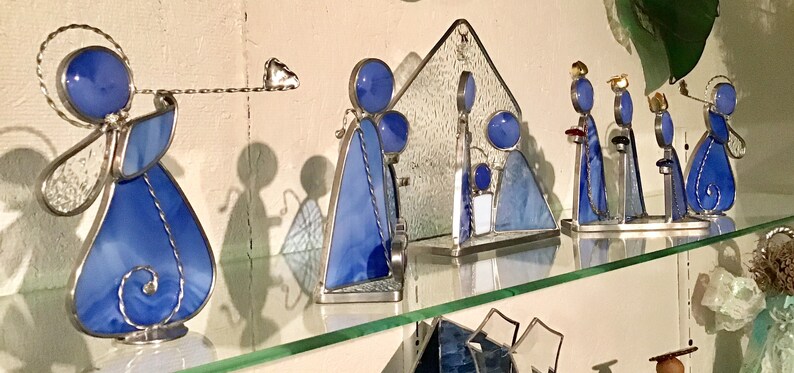 Large 5 piece Nativity Scene in cotton candy BLUE and CLEAR Mary Joseph Baby Jesus Nativity Shepherds Angels* Wise Men