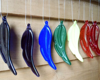Plumas de vidrio fusionado: Colores del chakra del arcoíris, juego de móviles DIY