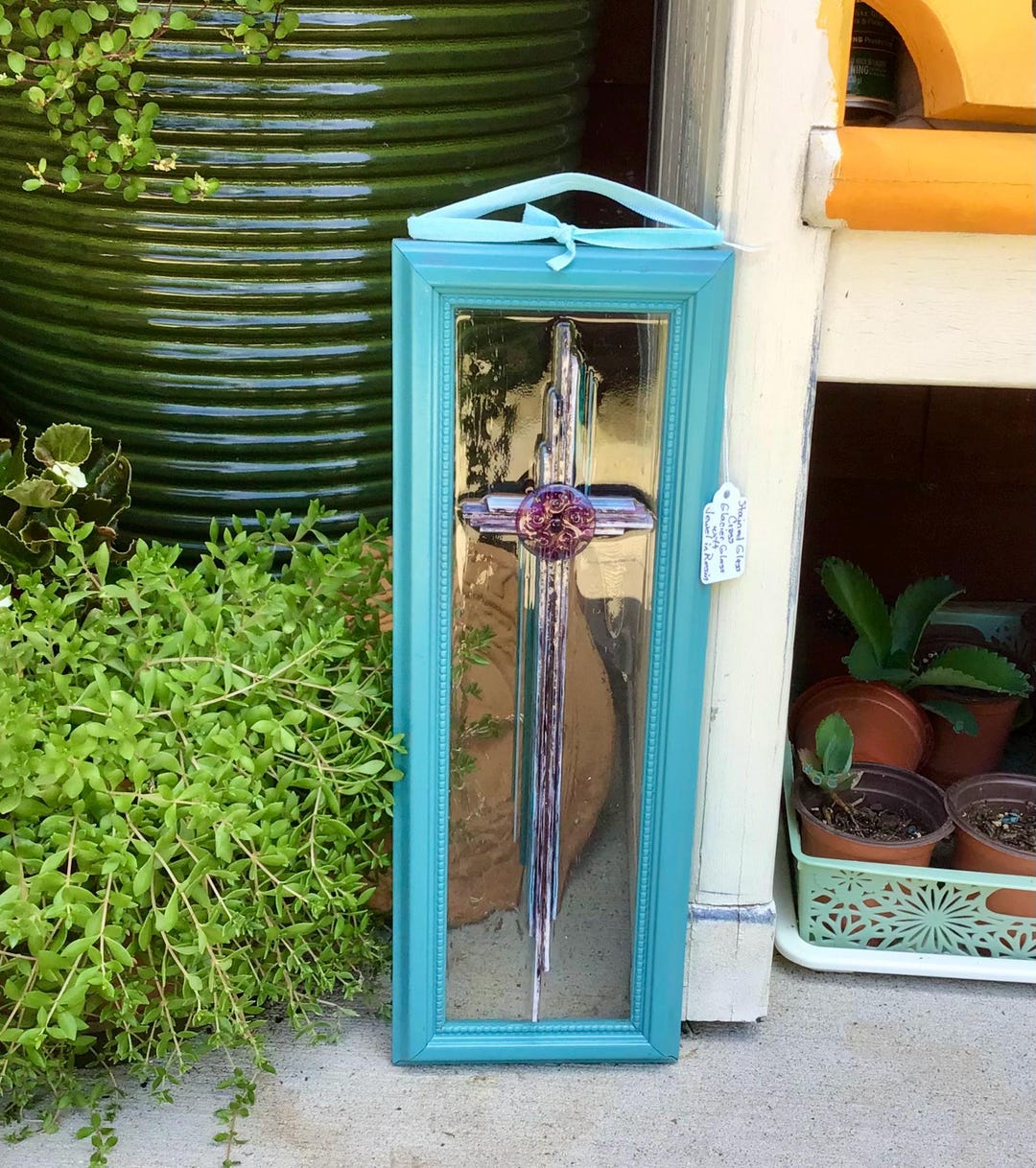 Stained Glass Cross: Teal Mauve Pinwheel Jewel, in His Garden Creations ...