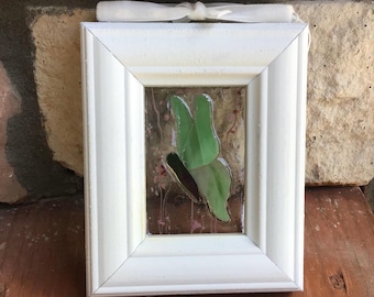 WHITE Chunky Framed Stained GLASS BUTTERFLY: rare Bullseye Pink Streamers and frit from InHisGardenCreations*