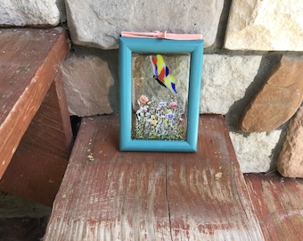 Stained Glass Butterfly Frame: Flower Decal, Crushed Glass - 5x7 French Blue