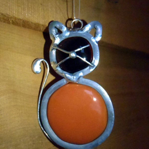 CAT Rust, Glass Cat NUGGET CRITTER, Christmas Ornament,  Wine Glass Charm, Rear View Mirror Hanging In His Garden Creations*