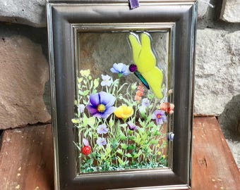 YELLOW Stained Glass BUTTERFLY: Metal Frame Crushed Glass, Flower Decal from InHisGardenCreations*