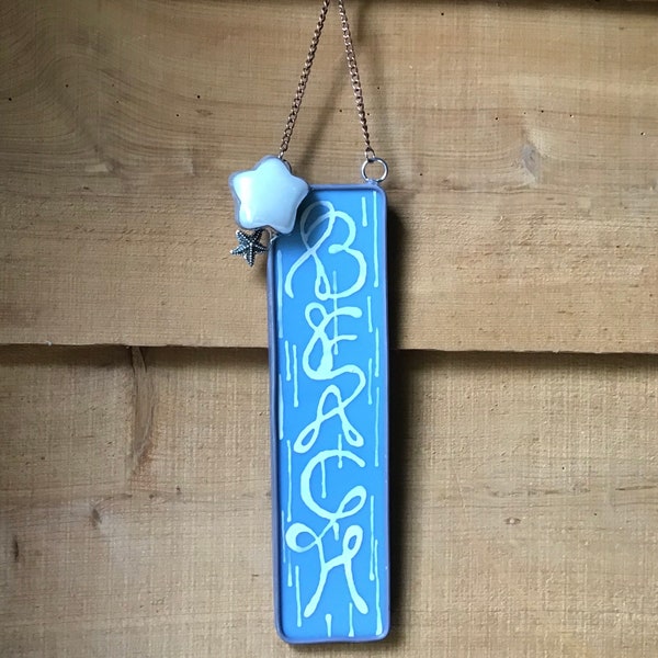 BEACH, Fun Fused Glass Sign, Whimsical Saying, Word Plaque, SunCatcher, from In His Garden Creations*