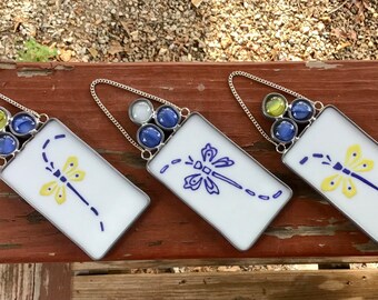 Fused Glass Dragonfly Suncatcher: Hand-Painted Silver Chain Accent