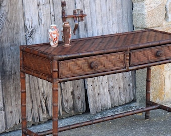 SPECIAL OFFER-  French Vintage Tortoise Faux Bamboo Buffet Console-Sideboard-70s