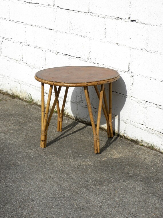 French Vintage Round Bamboo Table New Year Etsy