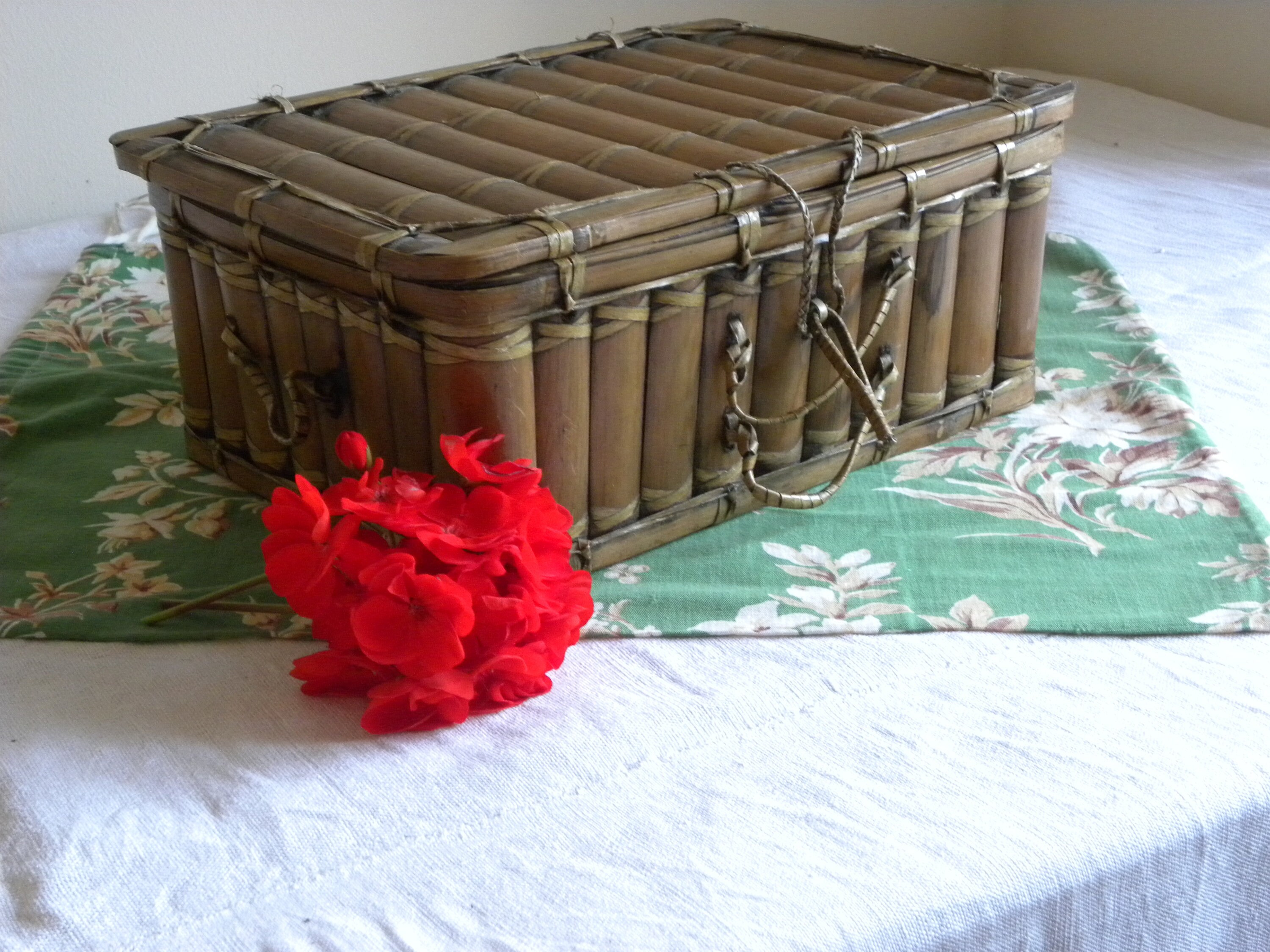 Français Boîte Vintage en Bambou Fait à La Main Des Années 50