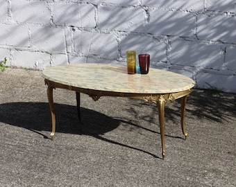 SPECIAL OFFER- French Vintage oval Marble and Brass Coffee Table-Marble Cocktail Table-Lounge Table-Style Louis XV--70s