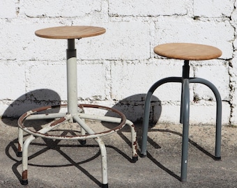 2 Mid-Century Industrial Stools–Swivel Stools Industrial Design-60s