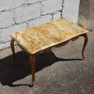 HOT SUMMER SALE - French Vintage rectangular Onyx Marble and Brass Coffee Table-Cocktail Table-Lounge Table-Style Louis xv-60s
