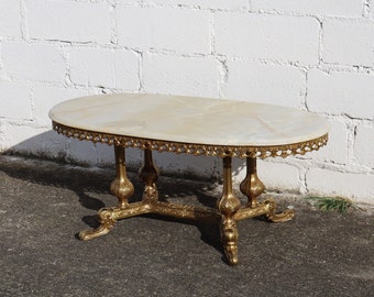 Offre spéciale - Table basse vintage française en marbre et laiton - Table de salon vintage - Table à cocktail - Style rococo - Années 70