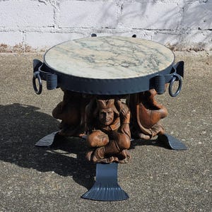 French Vintage Jean Maurice Rothschild - Marble Table - Forged Iron Table - Neoclassical Style- 50s