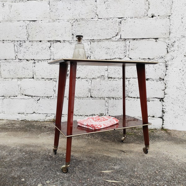 French Mid-Century Teak Trolley-Serving Trolley-Side Table-Tea Table-Coffee Table-mobile Bar-50s