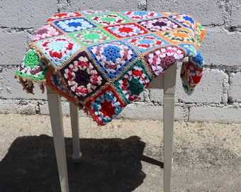 French Afghan Throw-Blanket-large Vintage handmade Crochet Blanket 170 cmx130 cm 70s