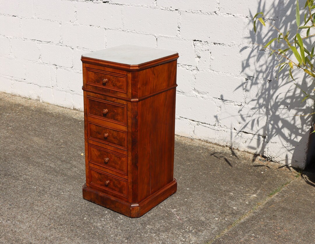 French Vintage Nightstandbedside Tablevintage Marble Walnut Console