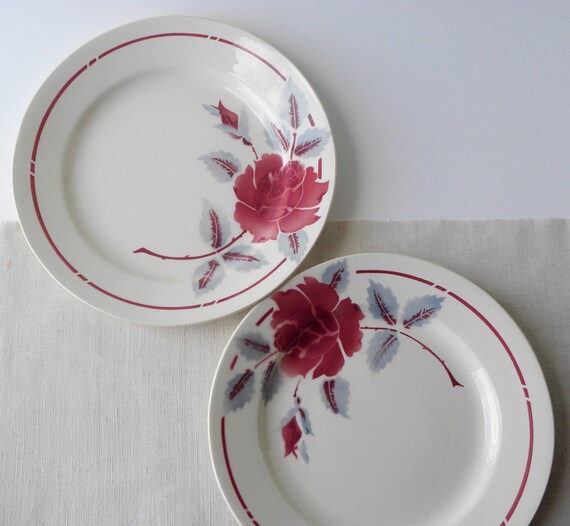 Vintage French Plates Roses Art deco Art Nouveau Very Beautiful Dining plates