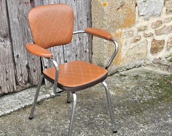 Moderne fauteuil uit het midden van de eeuw in chroom en kunstleer – keukenstoel uit de jaren 60