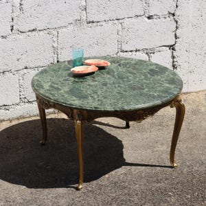 HOT SUMMER SALE-  Big French Vintage emerald Marble and Brass Coffee Table- big round Cocktail Table-Lounge Table - Baroque Style-60s