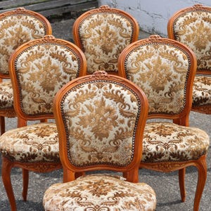 VENTE D'ÉTÉ - Ensemble de 6 chaises de salle à manger en bois vintage français - chaises de salle à manger rembourrées de style Louis xv - années 70