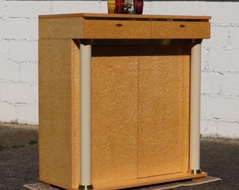 French Vintage Lemon Wood Bar Cabinet – Neoclassical Style, 1980s