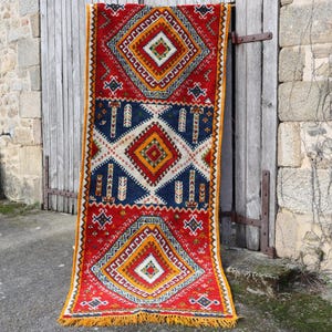 Alfombra Kilim vintage tejida a mano – Pasillo de alfombra turca de lana de los años 70