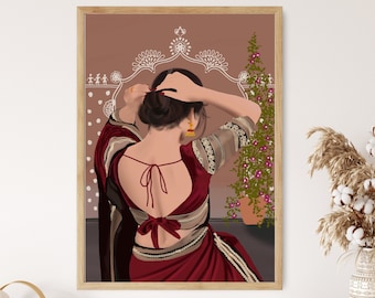 Woman in saree art, Desi art, Digital painting, South Asian Art, Brown Girl, Modern Indian Female Art,Desi Art,Indian home decor,Printable