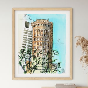 San Francisco,Watercolor Print,Travel Poster,Montgomery st, California wall art,Street Scene, USA print, Colorful City Art, home Decor, gift